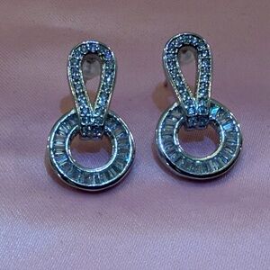 CZ Silver Loop Drop Earrings